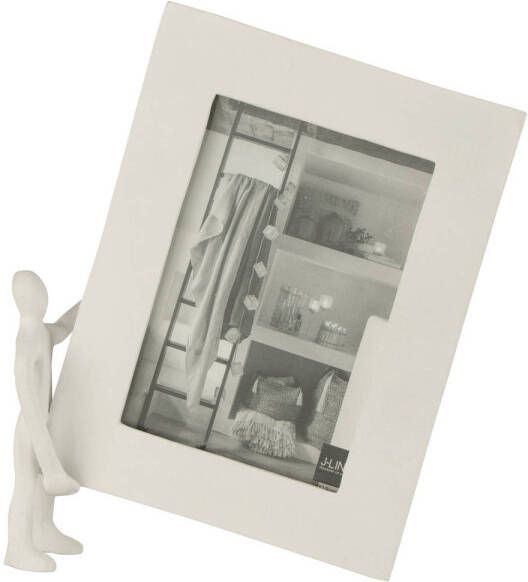 J-Line Figuur Met Fotokader Aluminium Wit Large 23x5.5x27cm