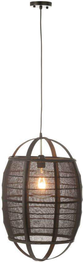 J-Line Hanglamp Ion Linnen bamboe Zwart Small 37x37x56cm