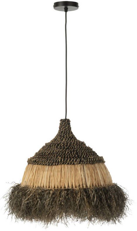 J-Line Hanglamp Rond Raffia Zwart naturel Small 36x36x40cm