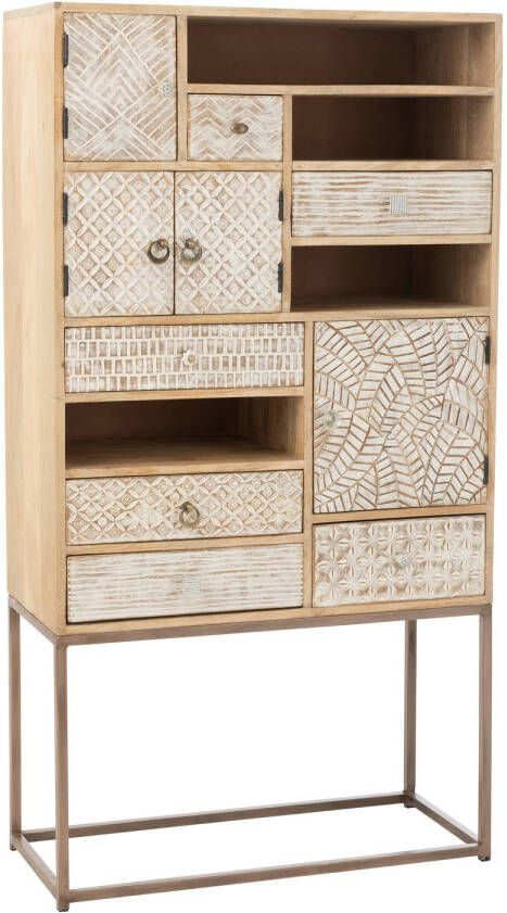 J-Line Kast 10 Lades Patronen Hout Beige 84.5x38x157cm