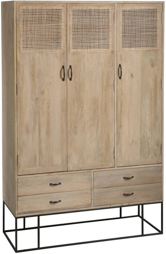 J-Line Kast 3deuren+4laden Geweven Riet Mangohout Naturel 115x45x175.5cm