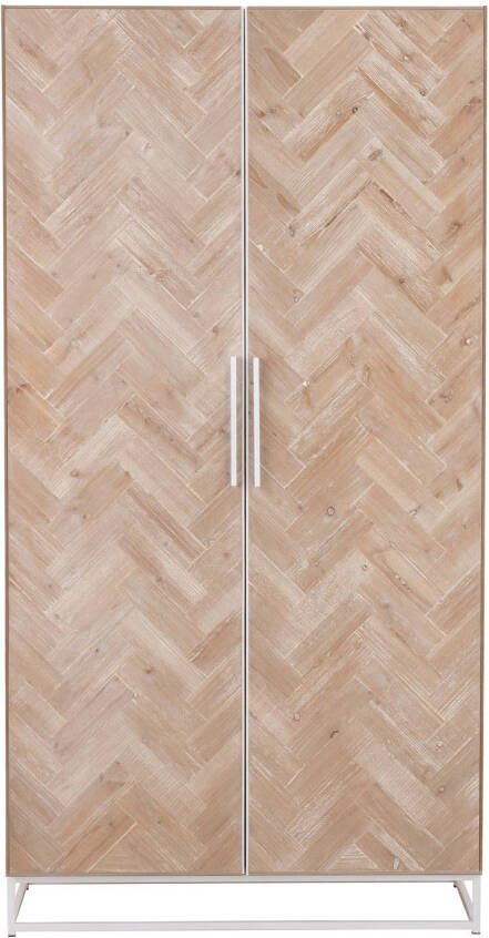 J-Line Kast Hoog 2 Deuren Zigzag Hout metaal Naturel wit 95x42x186cm