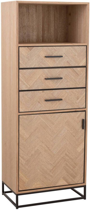 J-Line Kast Hoog 3 Lades Zigzag Hout metaal Naturel zwart 62x38x158cm