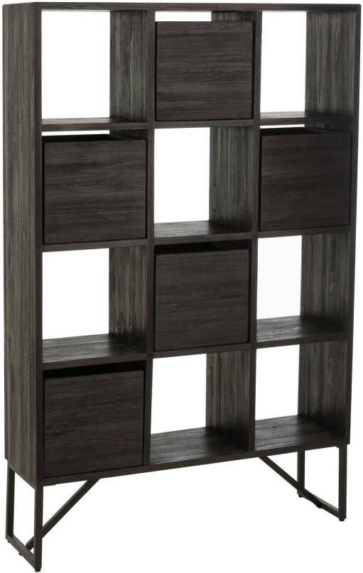 J-Line Kast Met Lades Gerecycleerd Teak Zwart 100x30x158cm