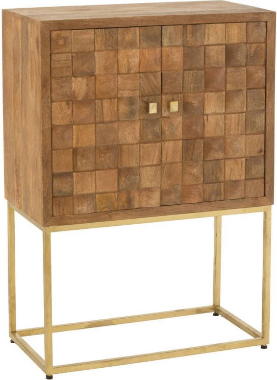 J-Line Kast Nino Op Staander Metaal mangohout Naturel goud 76x40x122cm