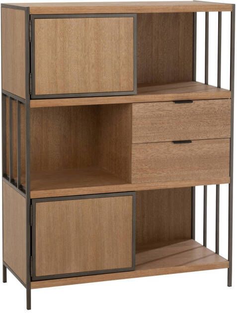 J-Line Kast Verschillende Compartimenten Hout metaal Naturel 90x40x120.5cm