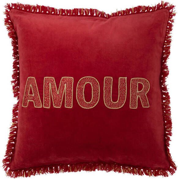 J-Line Kussen Amour Textiel Rood goud 45x45x12cm