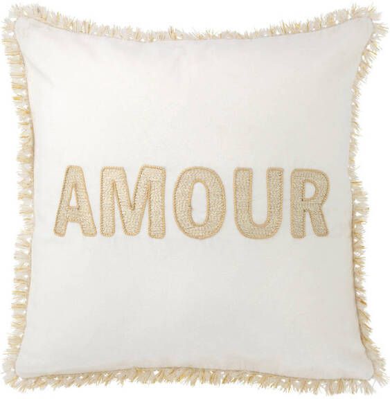 J-Line Kussen Amour Textiel Wit goud 45x45x3.75cm