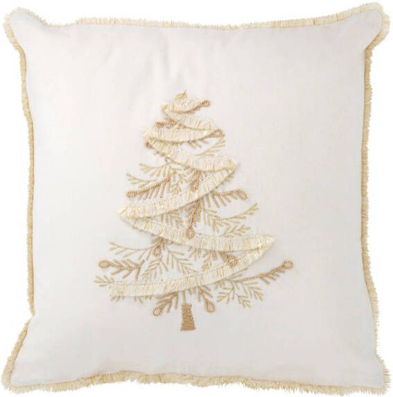 J-Line Kussen Boom Textiel Wit goud 45x45x12cm