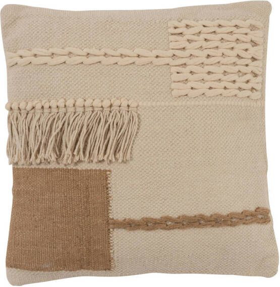 J-Line Kussen Franjes Vierkant Katoen Beige 44x44x10cm