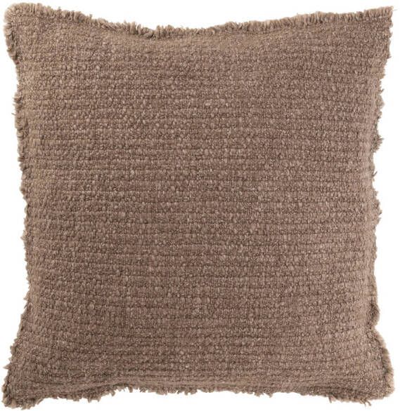 J-Line Kussen Gerafelde Randen Katoen polyester Taupe 50x50x12cm