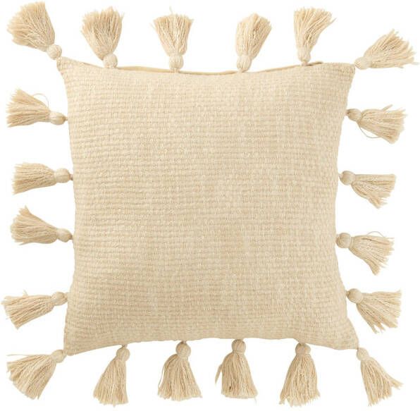 J-Line Kussen Gewoven Kwasten Katoen Beige 45x45x15cm