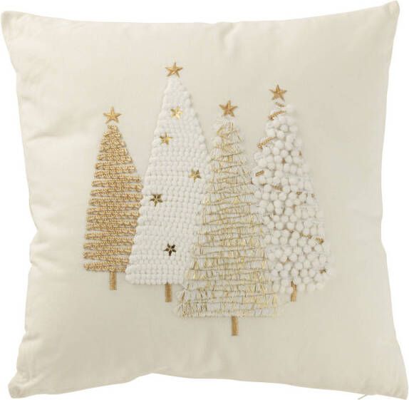 J-Line Kussen Kerstbomen Motief Katoen Wit goud 45x45x12cm