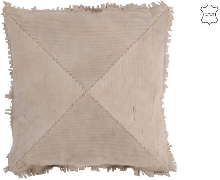 J-Line Kussen Kruis Vierkant Leder Beige 42x41x12cm