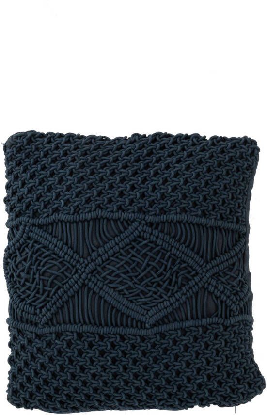 J-Line Kussen Macrame Vierkant Katoen Blauw 45x45x4cm