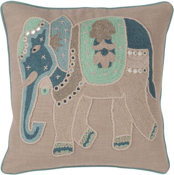 J-Line Kussen Olifant Katoen Grijs blauw 45x45x15cm