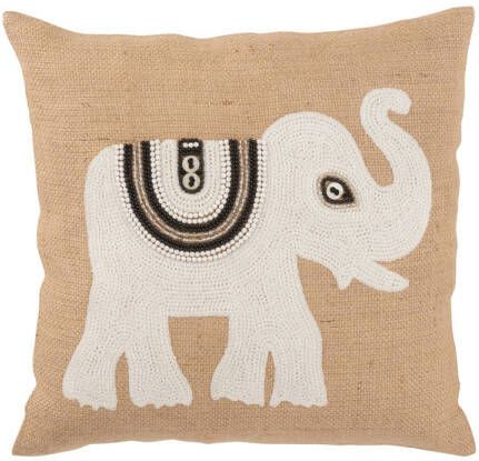 J-Line Kussen Olifant Textiel Naturel wit Small 45x45x10.5cm