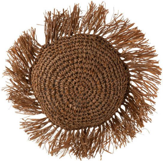 J-Line Kussen Rond Riet Raffia Bruin 34x34x7cm