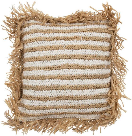 J-Line Kussen Strepen Franjes Mendong Wit 45x45x15cm