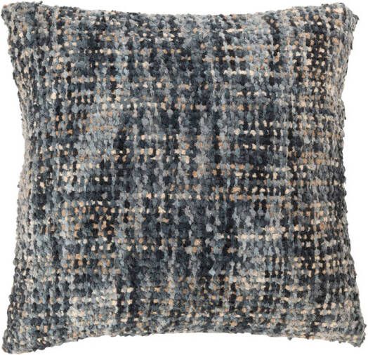 J-Line Kussen Tweed Acryl Katoen Blauw wit 45x45x12cm