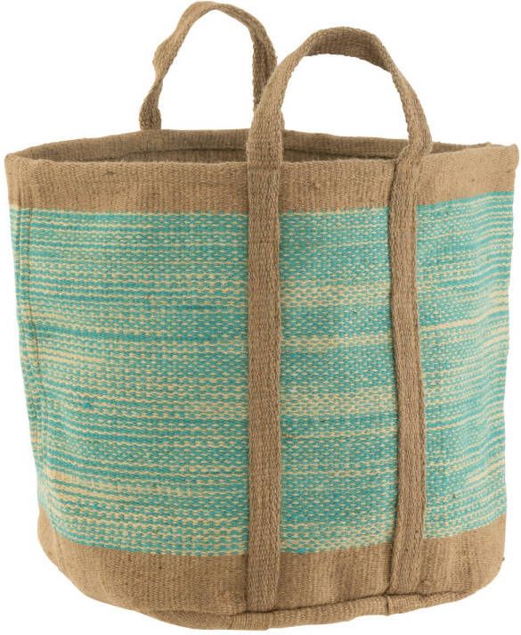 J-Line Mand Rond Met Handvaten Jute Naturel azuur 60x40x40cm