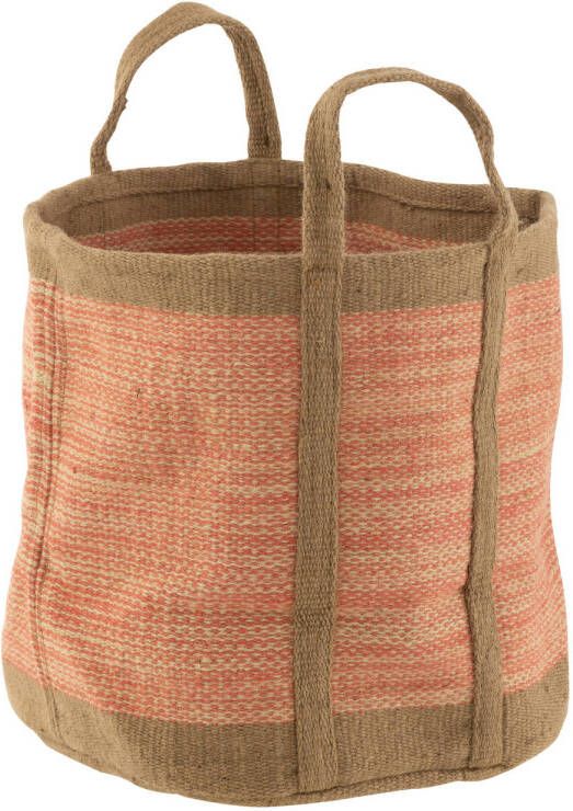 J-Line Mand Rond Met Handvaten Jute Naturel roze 60x40x40cm