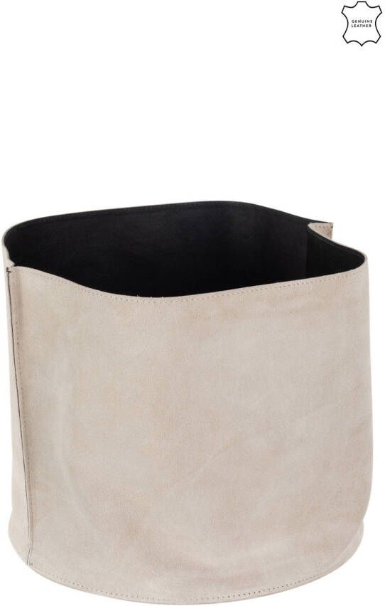 J-Line Opbergmand Rond Laag Leder Beige 25.5x25.5x35cm