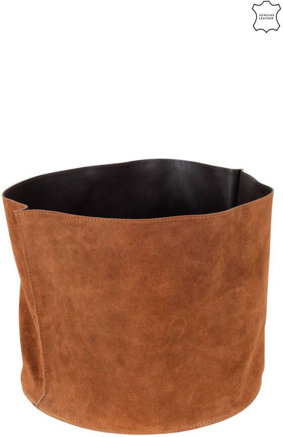 J-Line Opbergmand Rond Laag Leder Cognac 27x25.5x34.5cm