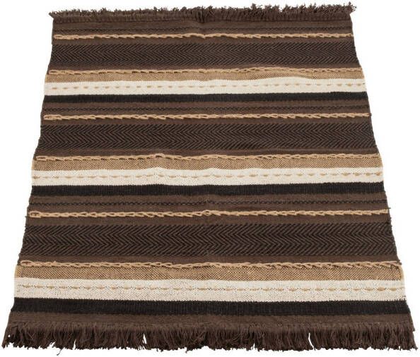 J-Line Plaid Etnic Katoen Bruin zwart beige 90x150x1cm