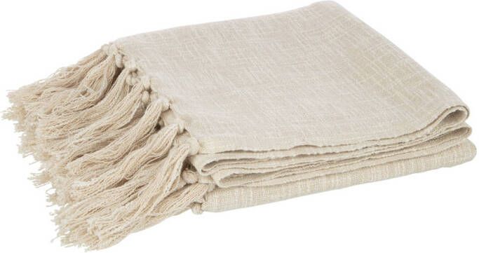 J-Line Plaid Franjes Katoen Beige 180x130x0.5cm