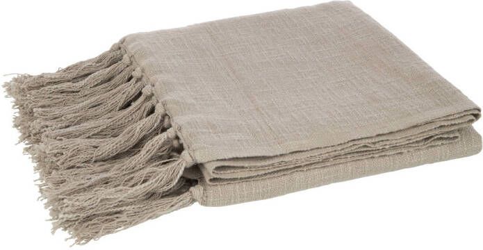 J-Line Plaid Franjes Katoen Taupe 180x130x0.5cm