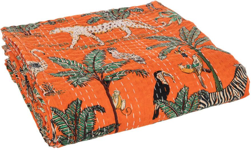 J-Line Plaid strand Mat Exotisch Dieren planten Hechtingen Katoen Oranje Large 270x220x0.5cm