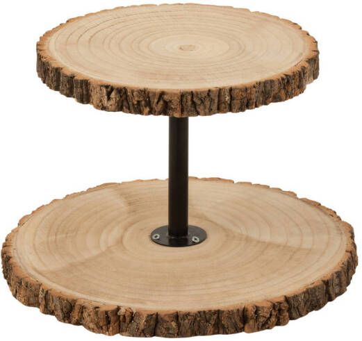 J-Line Plateau 2 Niveaus Rond Paulownia Hout Naturel 42x42x29.5cm