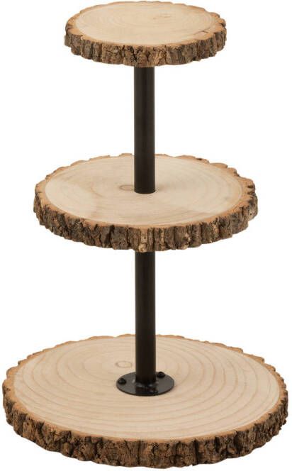 J-Line Plateau 3 Niveaus Rond Paulownia Hout Naturel 35x35x50cm