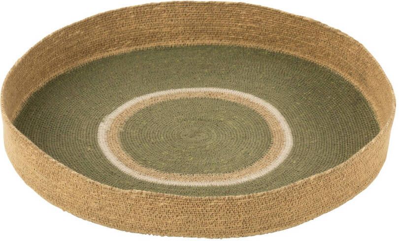 J-Line Plateau Rond+cirkels Zeegras Groen naturel 50x50x7cm