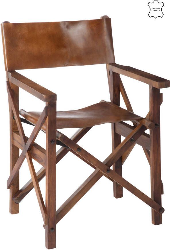 J-Line Regisseurstoel Plooibaar Hout leder Cognac 53x56x88cm