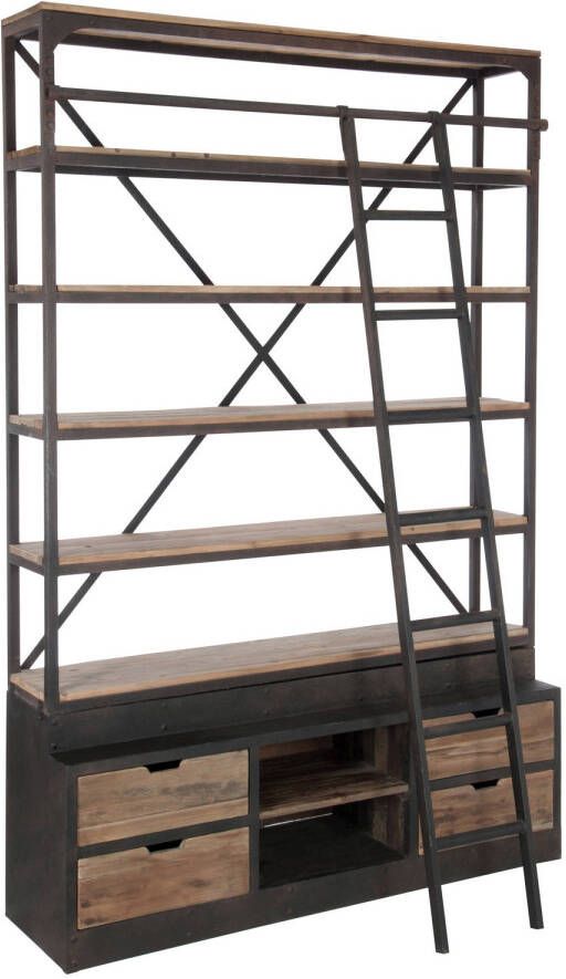 J-Line Rek+ladder 4schap Hout metaal Naturel bruin 160x45x243cm