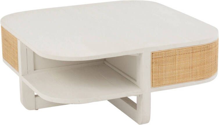 J-Line Salontafel Molly Exotiek Hout rotan Wit 84.5x84.5x36cm