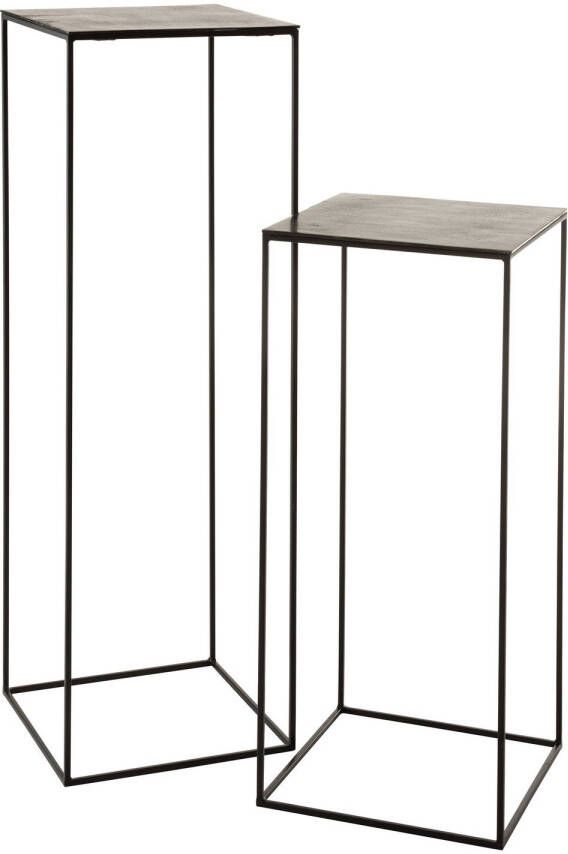 J-Line Set 2 Bijzettafels Hoog Vierkant Oxidize Aluminium ijzer Antiek Zwart groen 40x40x120.5cm