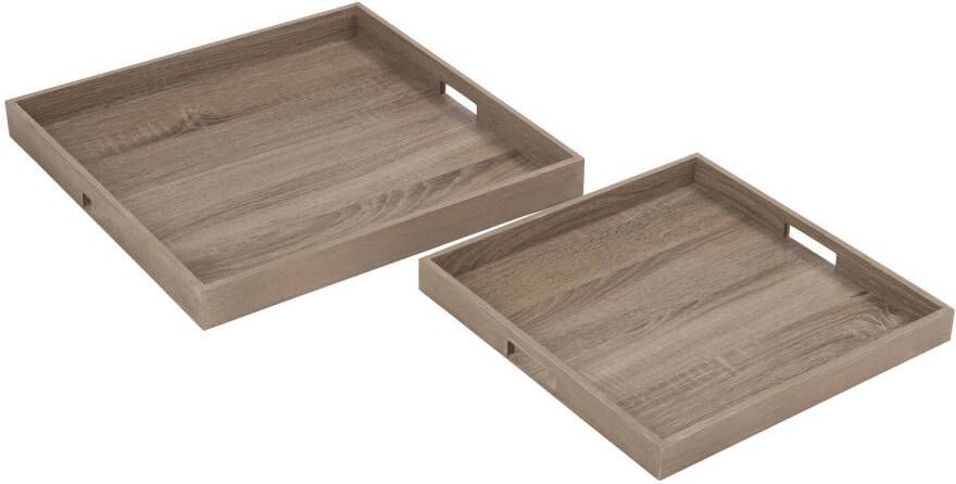 J-Line Set 2 Plateau Vierkant Hout Naturel 50x50x5cm