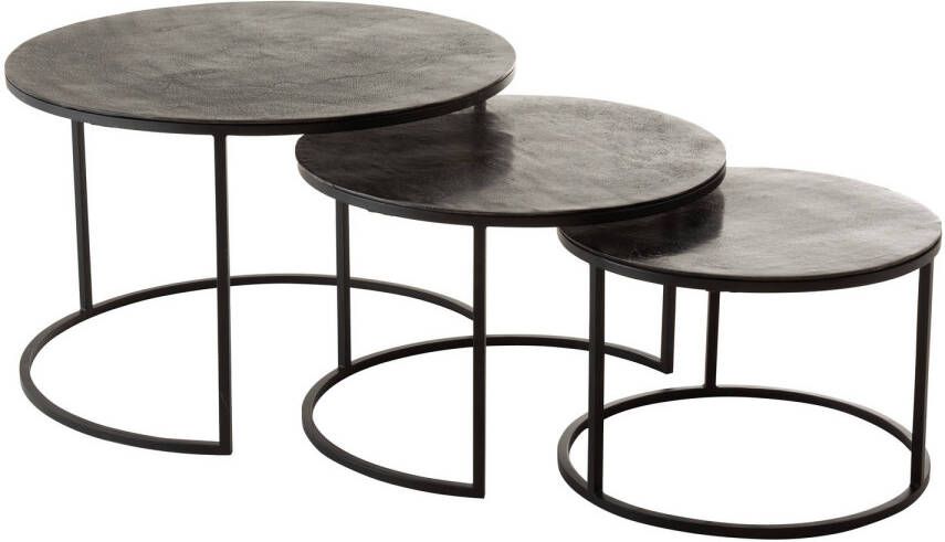 J-Line Set 3 Bijzettafels Rond Oxidize Aluminium ijzer Antiek Zwart groen 75.5x75.5x40cm