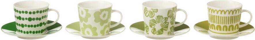 J-Line Set 4 Tassen + Schotel Doos Keramiek Groen Large 13.8x13.8x7.5cm