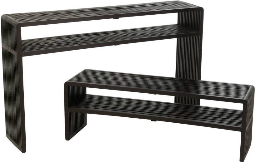 J-Line Set Van 2 Console Met Schap Gerecycleerd Teak Zwart 130x30x80cm