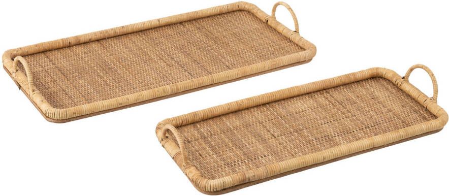 J-Line Set Van 2 Dienbladen Rechthoek Rotan metaal Natuur 71x36x10cm