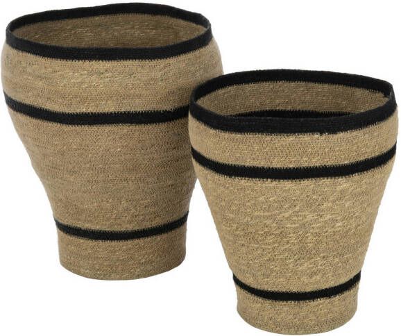 J-Line Set Van 2 Manden Rond Gestreept Marie Zeegras Naturel 38x38x45cm