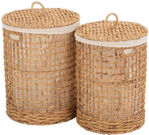 J-Line Set Van 2 Manden+deksel Was Waterhyacint Naturel 42x42x55cm