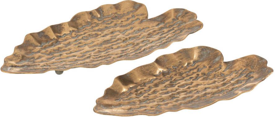 J-Line Set Van 2 Plateau Bladeren Metaal Goud 54x26x5cm