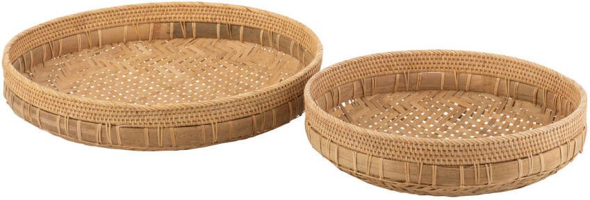 J-Line Set Van 2 Schalen Rond Rotan Naturel 52x52x14.5cm