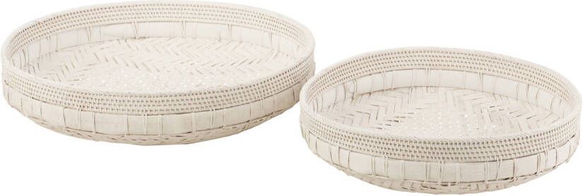 J-Line Set Van 2 Schalen Rond Rotan Wit 50x50x14cm