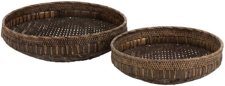 J-Line Set Van 2 Schalen Rond Rotan Zwart 49.5x49.5x14cm